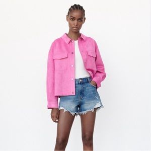 Zara NWT Size S Faux Suede Overshirt Jacket Hot Pink!